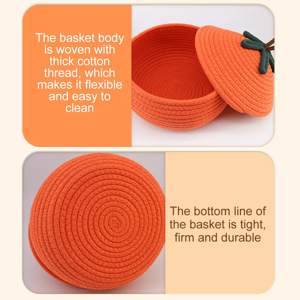 Halloween Woven Pumpkin Basket with Lid Candy Basket Multi-Function Storage Basket Decorative for Candy Snacks Toys