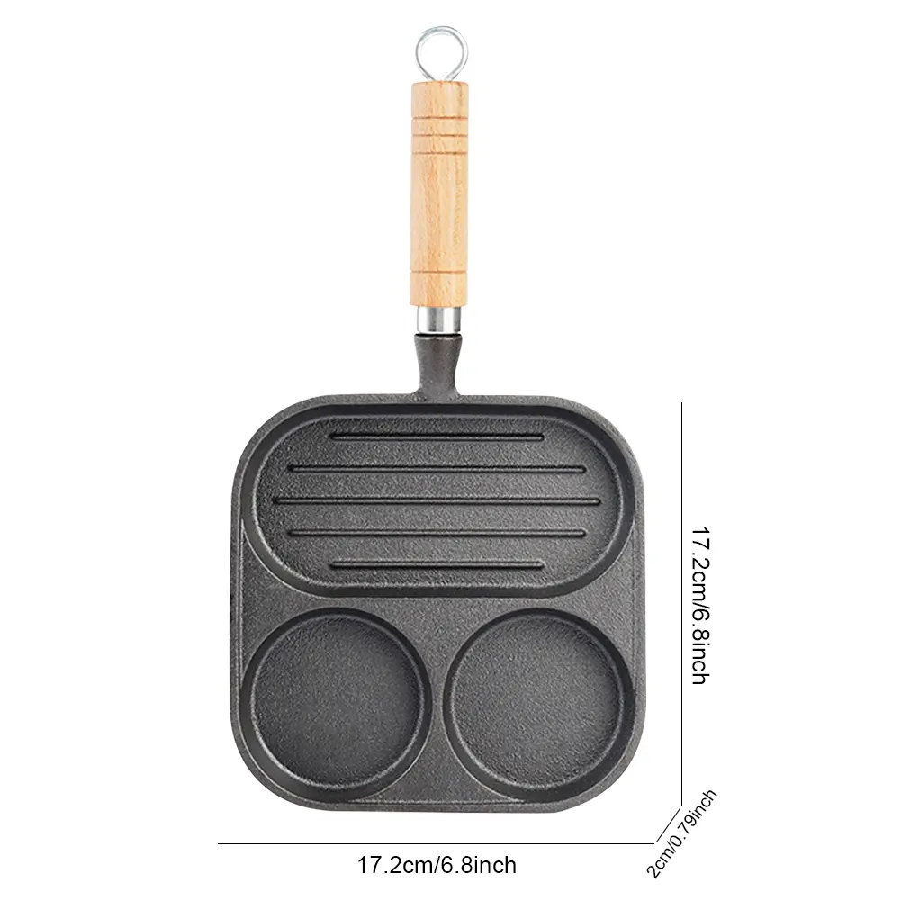 Cast Iron Cookware Pancake Pan 3 Section Divided Non-Stick Pan Skillet Egg Burger Maker Suitable for Gas Stove Induction Cooker
