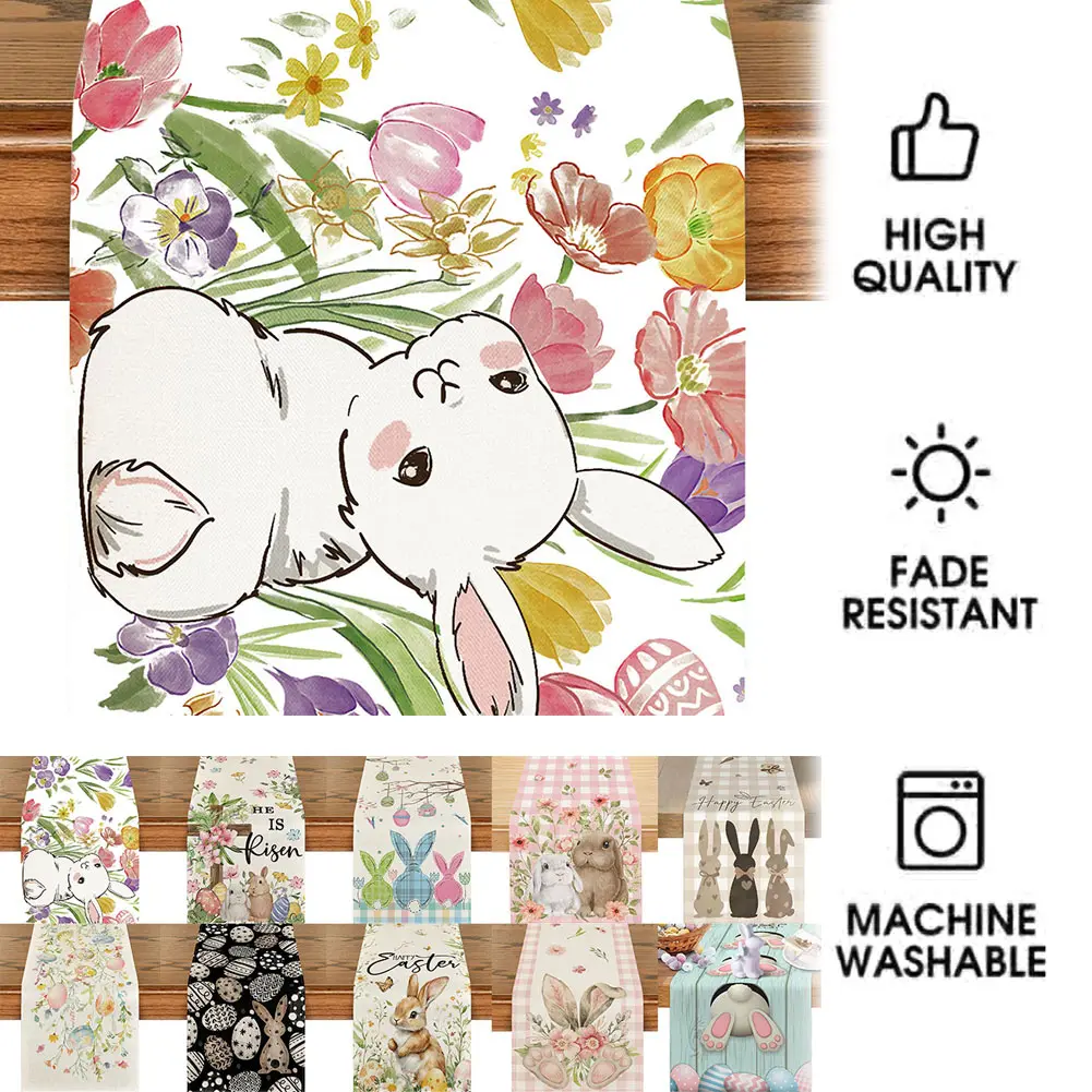 Easter Bunny Linen Table Runner Bunny Farmhouse Kitchen Dining Table Cloth Placemat Spring Table Runner Spring Easter Decoration
