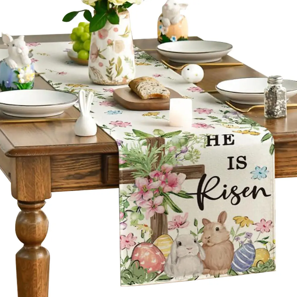 Easter Bunny Linen Table Runner Bunny Farmhouse Kitchen Dining Table Cloth Placemat Spring Table Runner Spring Easter Decoration