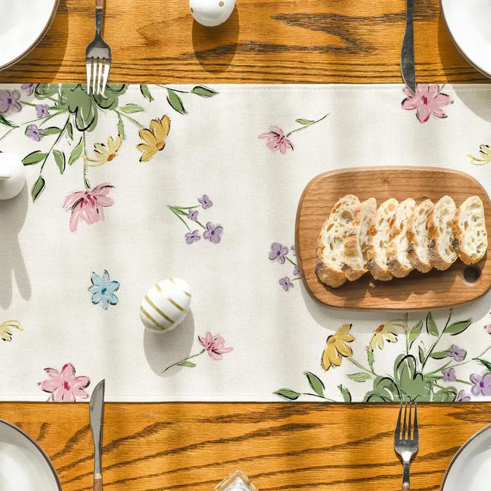 Easter Bunny Linen Table Runner Bunny Farmhouse Kitchen Dining Table Cloth Placemat Spring Table Runner Spring Easter Decoration