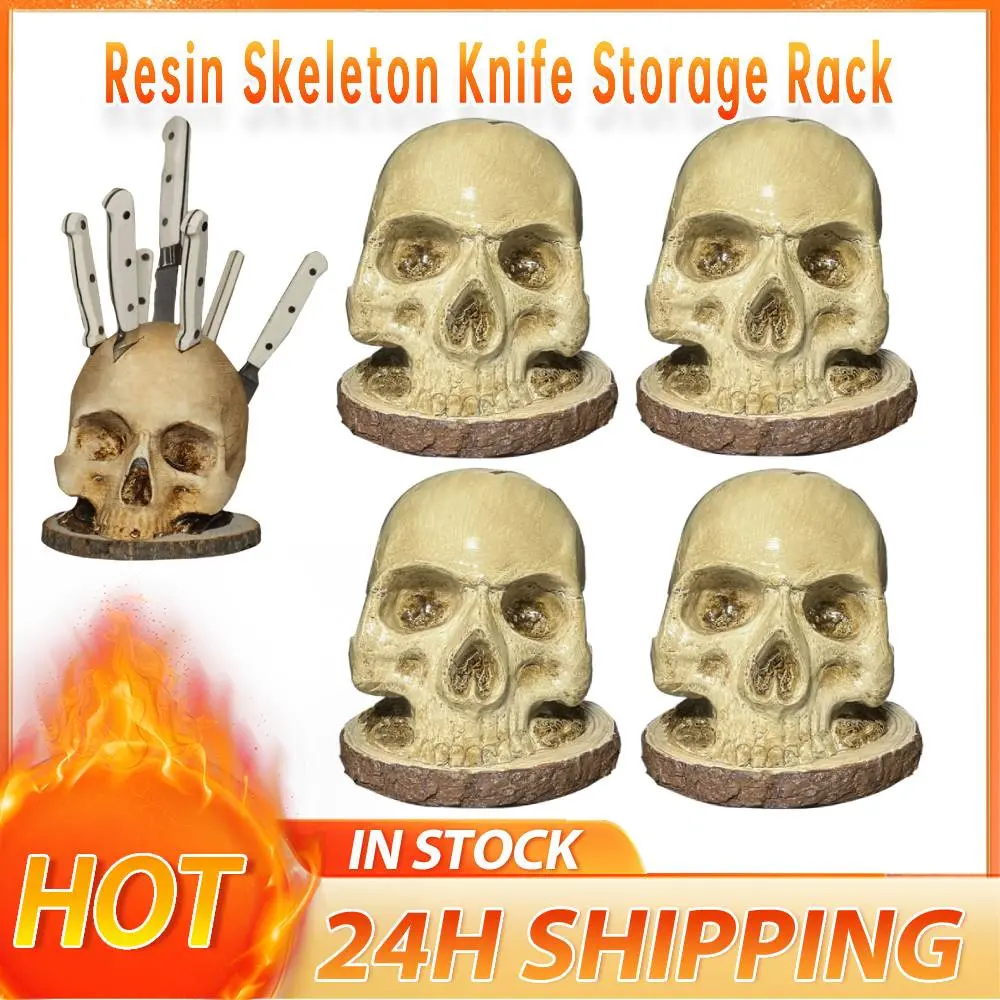Kitchen Skull Knife Holder Resin Fruit Chopping Knife Stand Storage Rack Horror Skull Knife Rack Halloween Party Decoration