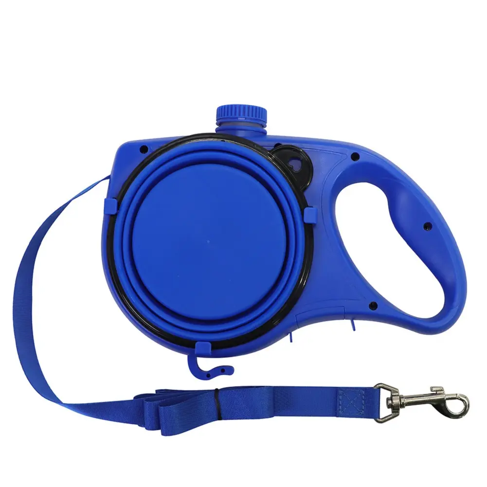 Three-In-One Outdoor Portable Pet Leash Retractable Dog Leash Dog Walking Leads with Water Bottle & Food Bowl for All age Dogs