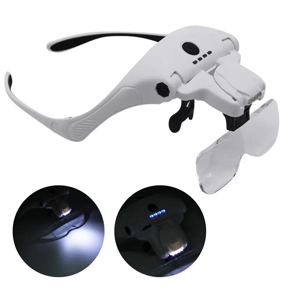 Head Mounted Maintenance Magnifying Glass Power Display LED Watch Repair Magnifier Large Capacity Battery Interchangeable Lenses