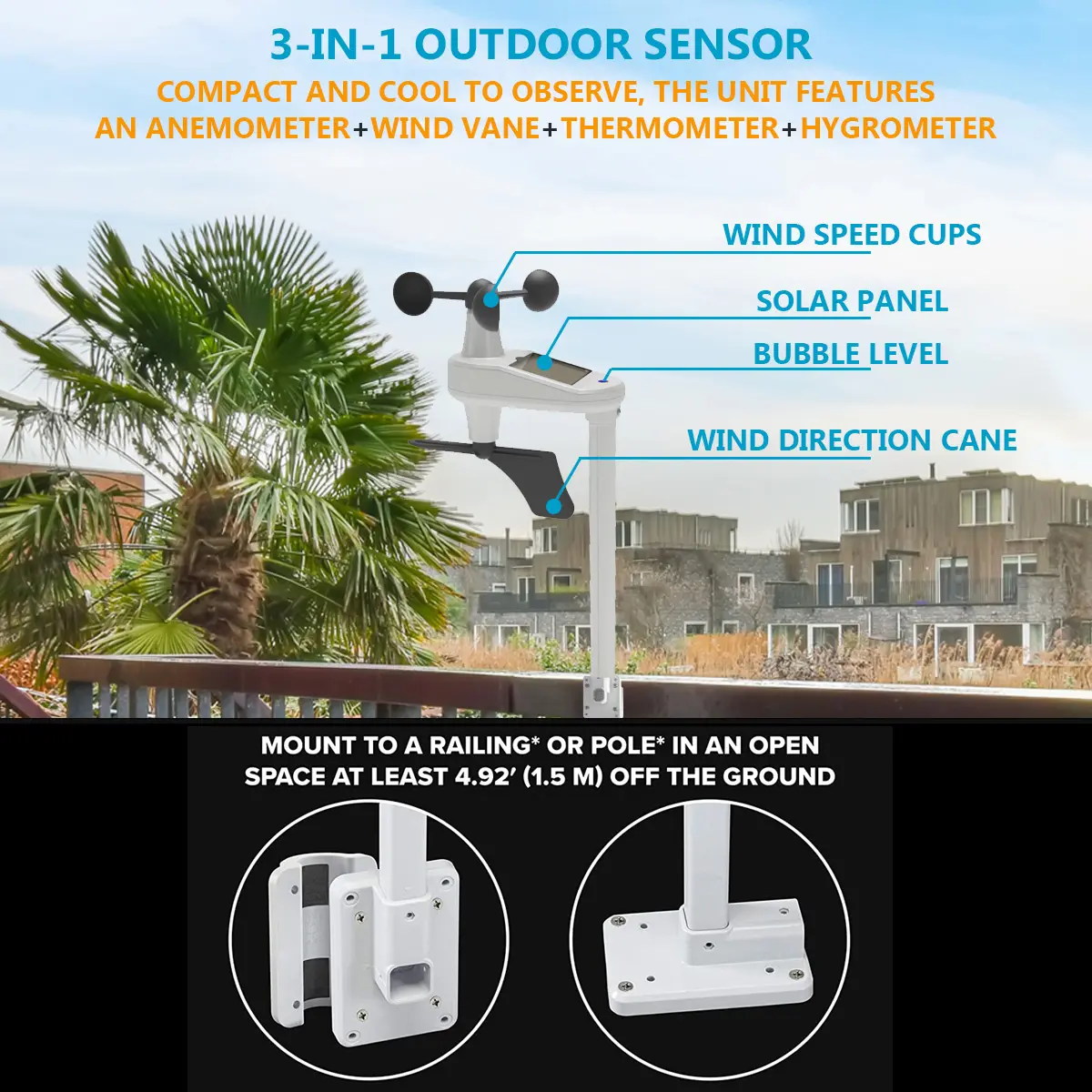 New WiFi Weather Station 2 In 1 Wind Speed/Direction Sensor Thermometer Hygrometer Smart Weather Station for Indoor and Outdoor