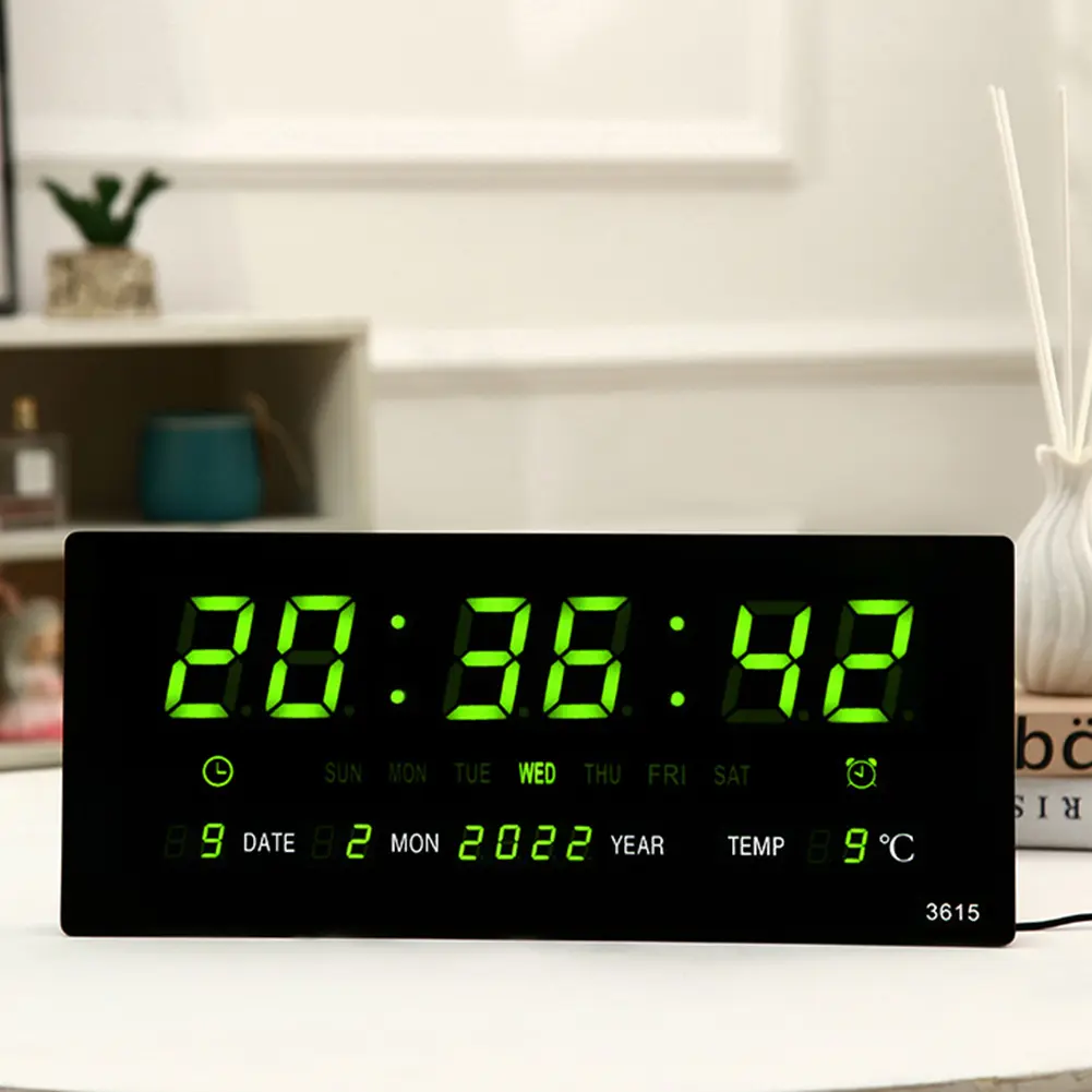 Digital Alarm Clock Electronic Wall Clock Temperature/Date Display Boarderless Wall-mounted Clock Multifunctional for Bedroom