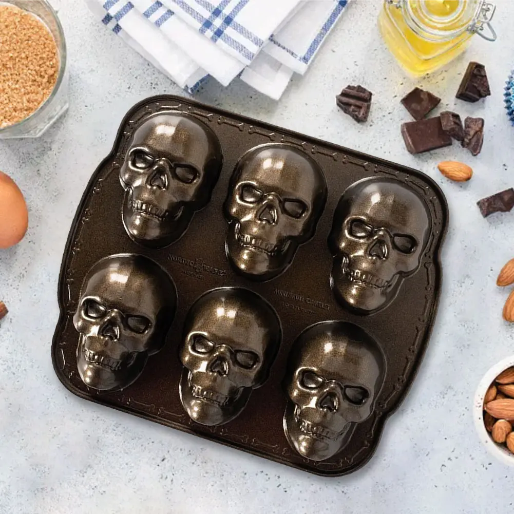 Halloween Skull Cake Pan Molds Non-Stick 3D Skull Mold Stainless Steel Skeleton Chocolate Molds for Chocolate Candy Cake
