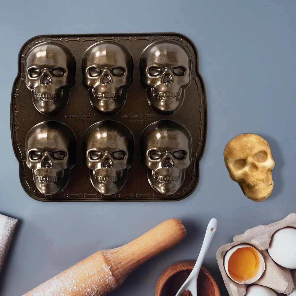 Halloween Skull Cake Pan Molds Non-Stick 3D Skull Mold Stainless Steel Skeleton Chocolate Molds for Chocolate Candy Cake