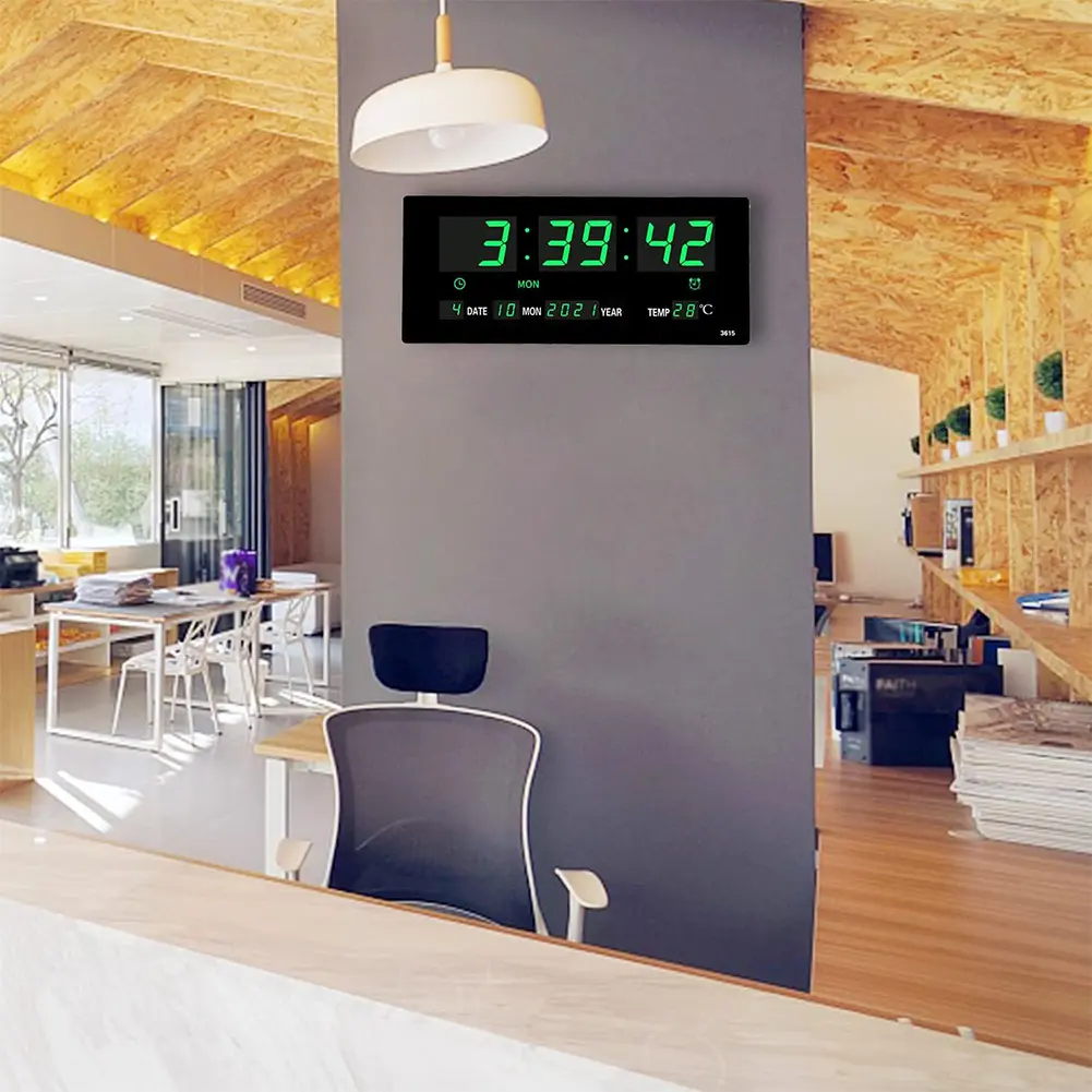 Digital Alarm Clock Electronic Wall Clock Temperature/Date Display Boarderless Wall-mounted Clock Multifunctional for Bedroom