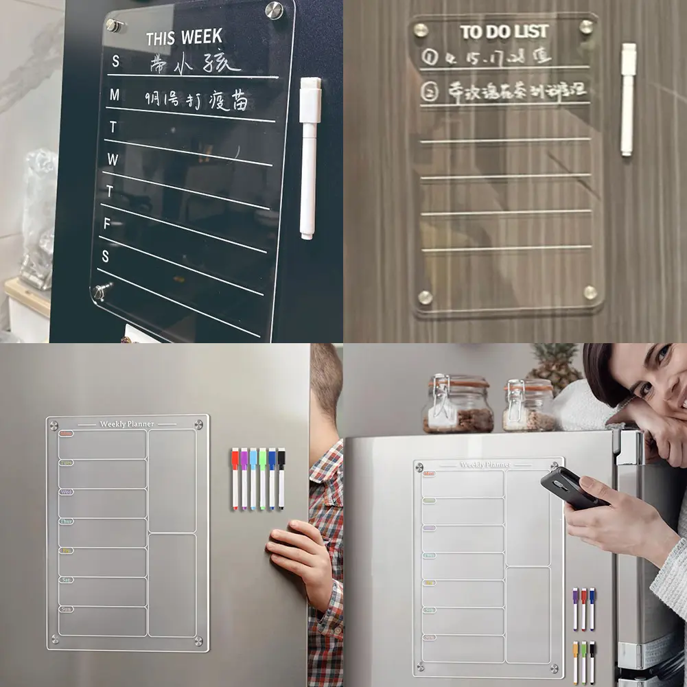 Acrylic Magnetic Calendar 7.8x11.7 In Acrylic Weekly Calendar with 6 Color Pens Acrylic Dry Erase Board for Refrigerator