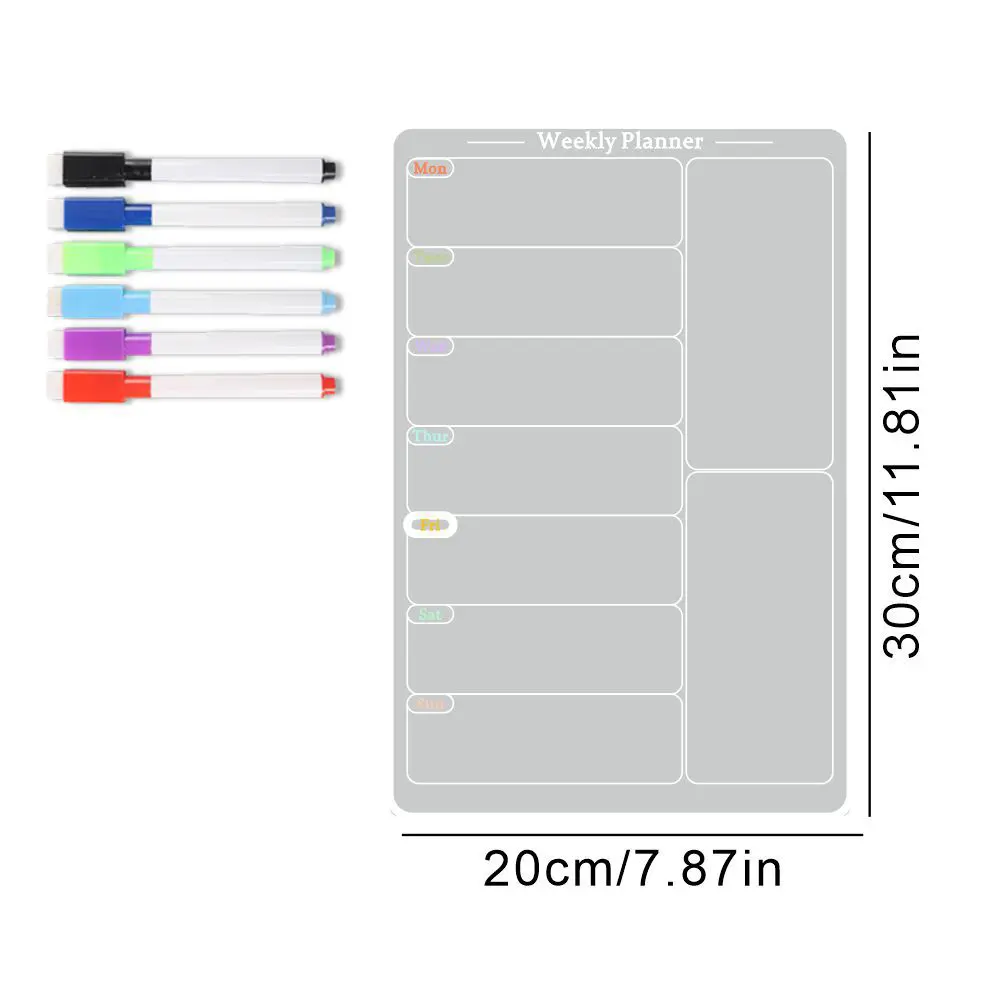 Acrylic Magnetic Calendar 7.8x11.7 In Acrylic Weekly Calendar with 6 Color Pens Acrylic Dry Erase Board for Refrigerator