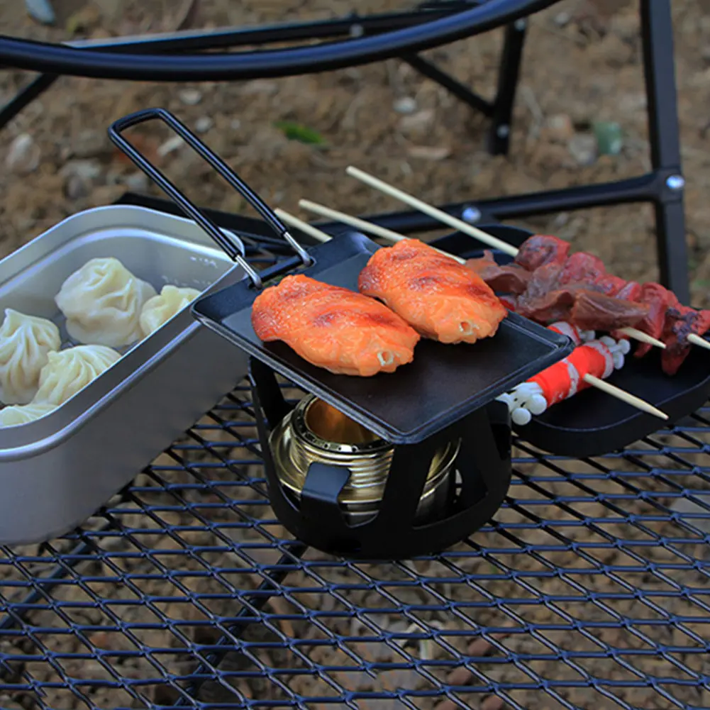 Rectangular Grill Pan with Detachable Handle Camping Frying Pan Multi-Purpose Baking Dishes Pans Outdoor Camping Cookware