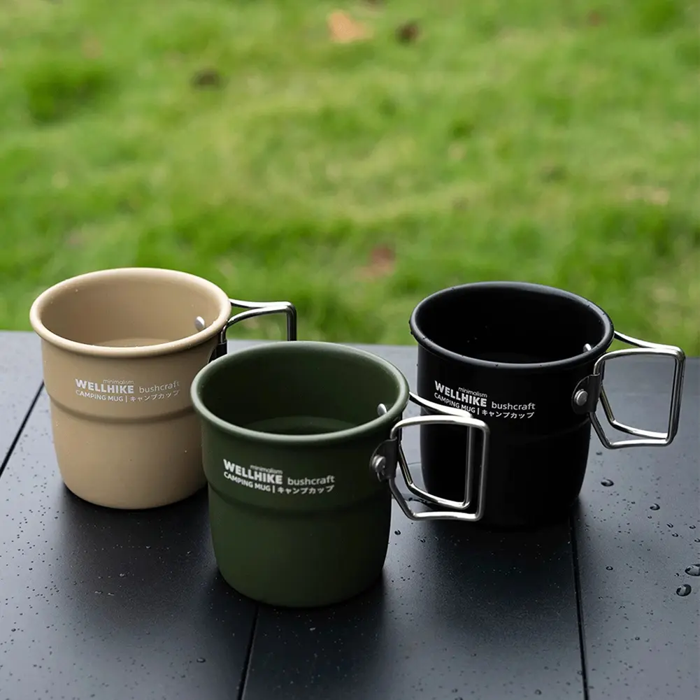 300ml Picnic Water Mug with Foldable Handle Coffee Tea Cup Aluminum Alloy Lightweight Camping Cup for Tourist Trekking Hiking