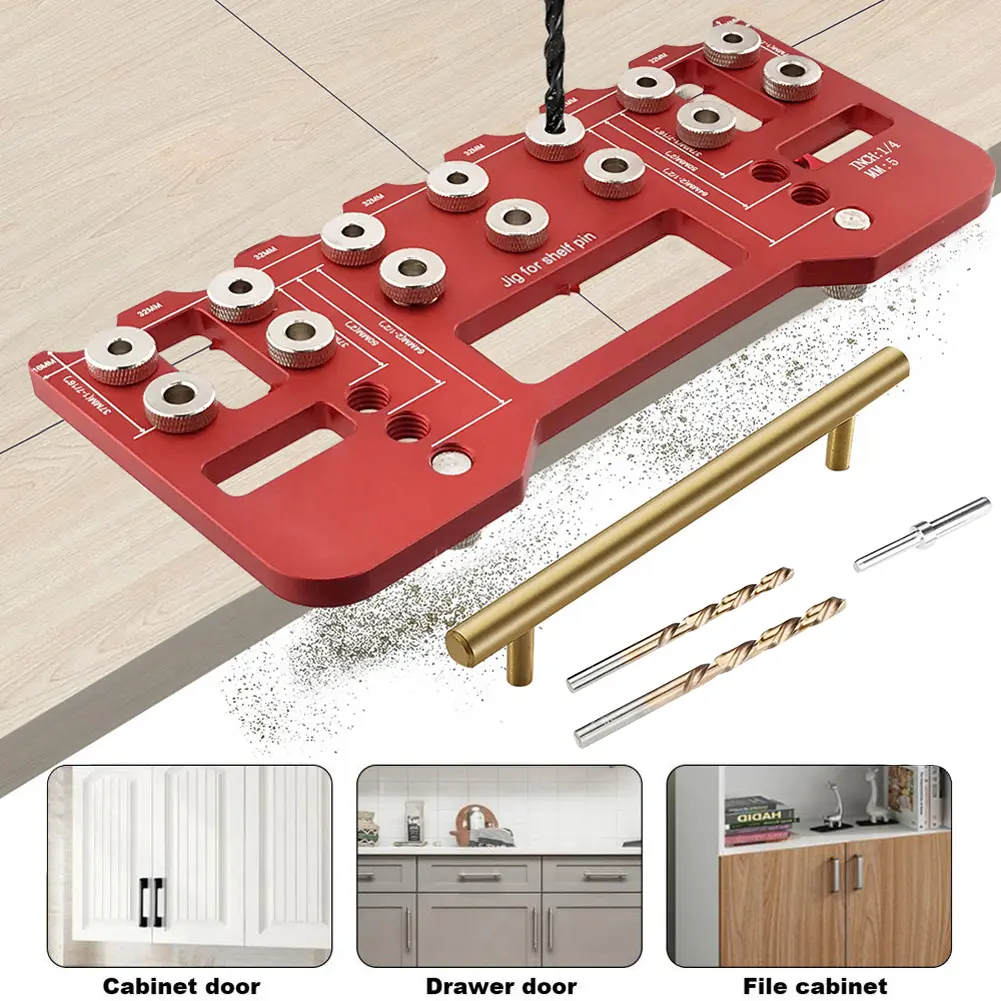 Pocket Hole Jig Kit Adjustable Shelf Pin Drilling Guide Jig Multi-Purpose Hinge Punch Locator Tool Adjust Opening Auxiliary Tool