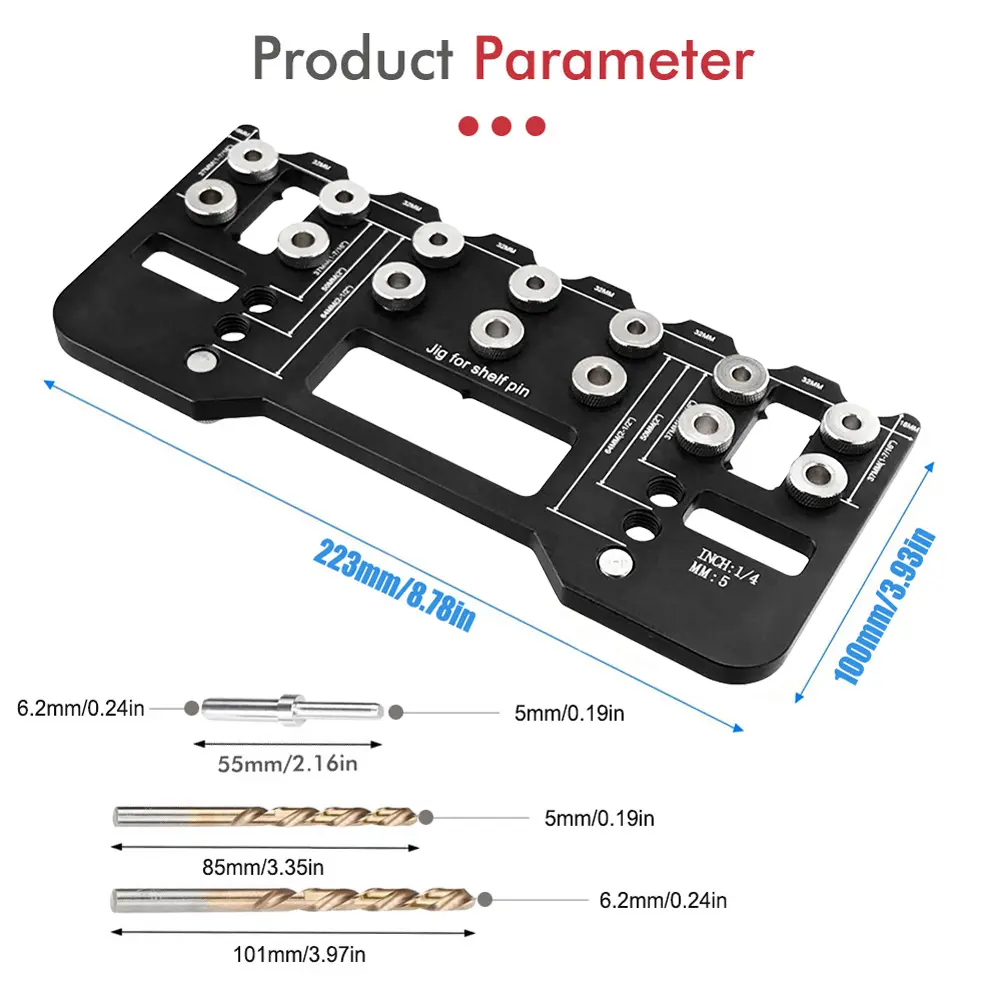 Pocket Hole Jig Kit Adjustable Shelf Pin Drilling Guide Jig Multi-Purpose Hinge Punch Locator Tool Adjust Opening Auxiliary Tool