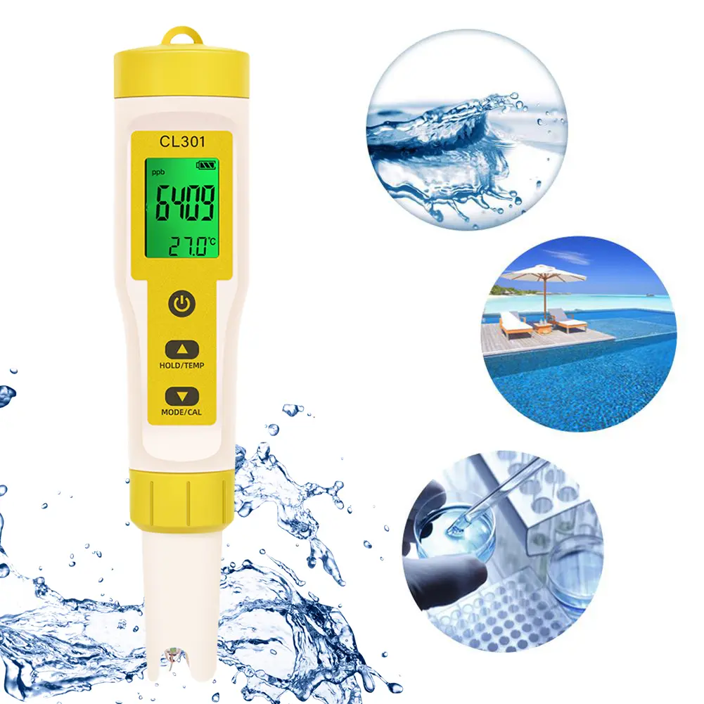 3 In 1 Intelligent Chlorin Meter Digital Display CL/H2/TEMP Test Meter Auto Calibration Pool Residual Chlorine Tester for Pools