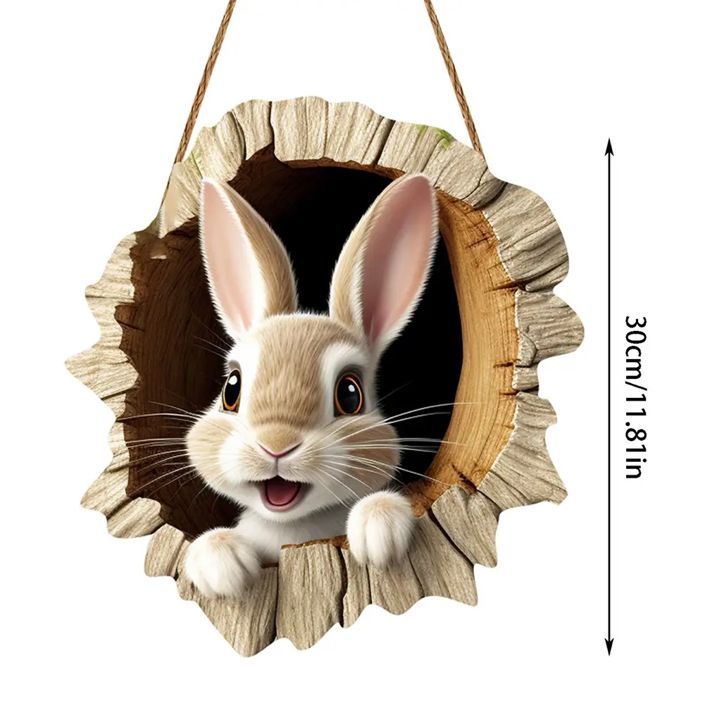 2025 Spring Easter Door Sign Reusable Cute Rabbit Animal Welcome Plaque Rustic Bunny Hanging Pendant for Holiday Front Door Wall