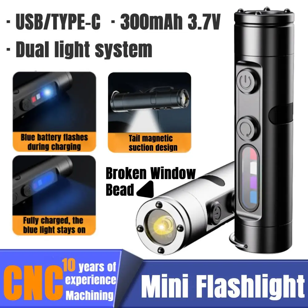 Taclite Mini Flashlight with Hat Clip Magnetic Work Inspect Light Portable USB-C Rechargeable UV Lamp MultiFunctional Micro Tool