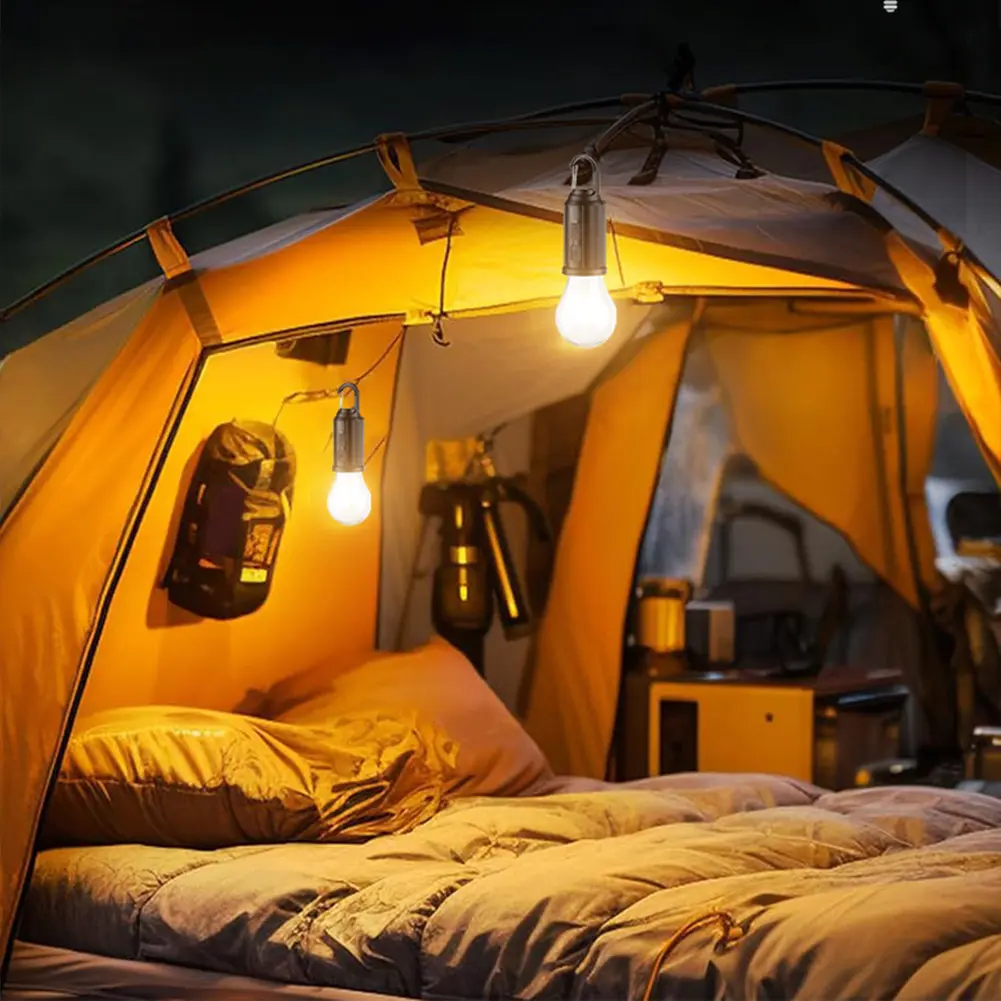 Solar Powered LED Camping Lamp USB Charging LED Lighting Lantern Waterproof BBQ Atmosphere Light 4 Gears for Outdoor BBQ Camping