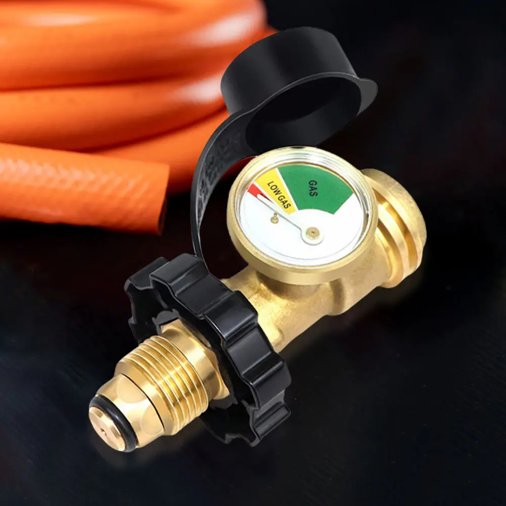 POL Propane Tank Adapter with Gauge Converts POL LP Tank Service Valve To QCC1/Type 1 for Propane Cylinder BBQ Gas Grill Heater