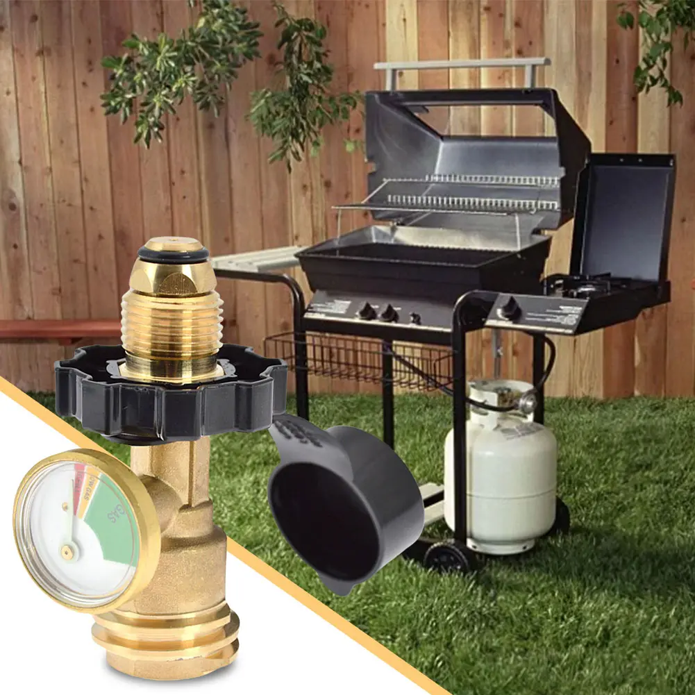 POL Propane Tank Adapter with Gauge Converts POL LP Tank Service Valve To QCC1/Type 1 for Propane Cylinder BBQ Gas Grill Heater
