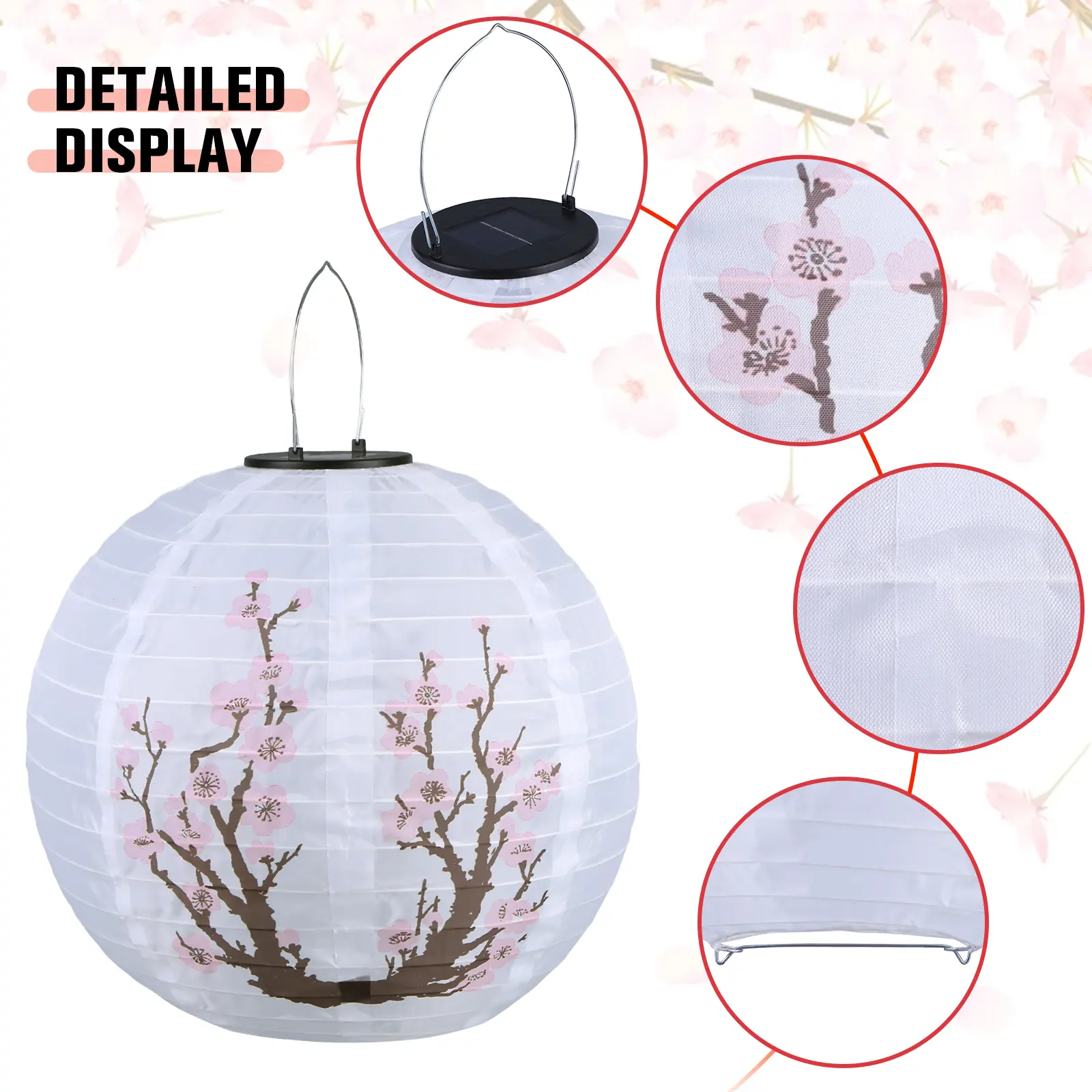 LED Solar Lantern 30cm Plum Blossom Decorative Lantern IP65 Waterproof Solar Powered Lanterns Nylon Colth for Outdoor Indoor