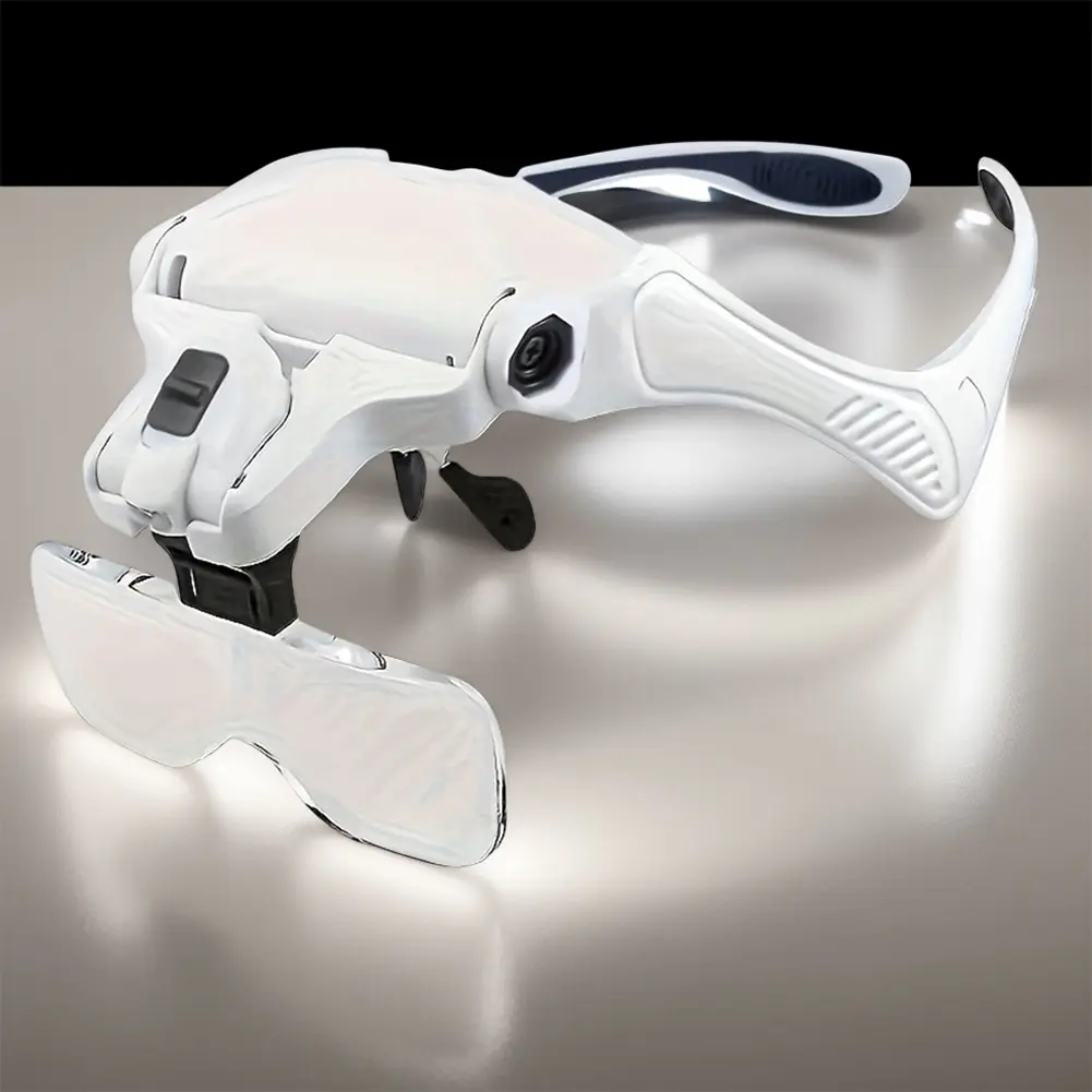 LED Head Magnifier 5 Interchangeable Lenses 1.0X To 3.5X Headband Magnifier Head Mount Magnifying Glass for Watch Repair Reading