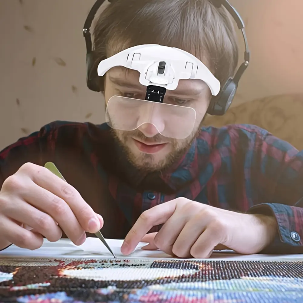 LED Head Magnifier 5 Interchangeable Lenses 1.0X To 3.5X Headband Magnifier Head Mount Magnifying Glass for Watch Repair Reading