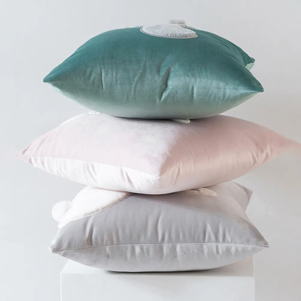 2Pcs Easter Plush Rabbit Embroidered Pillowcase Rabbit Pattern Decorative Throw Pillowcase for Sofa Couch Home Decor 45x45cm