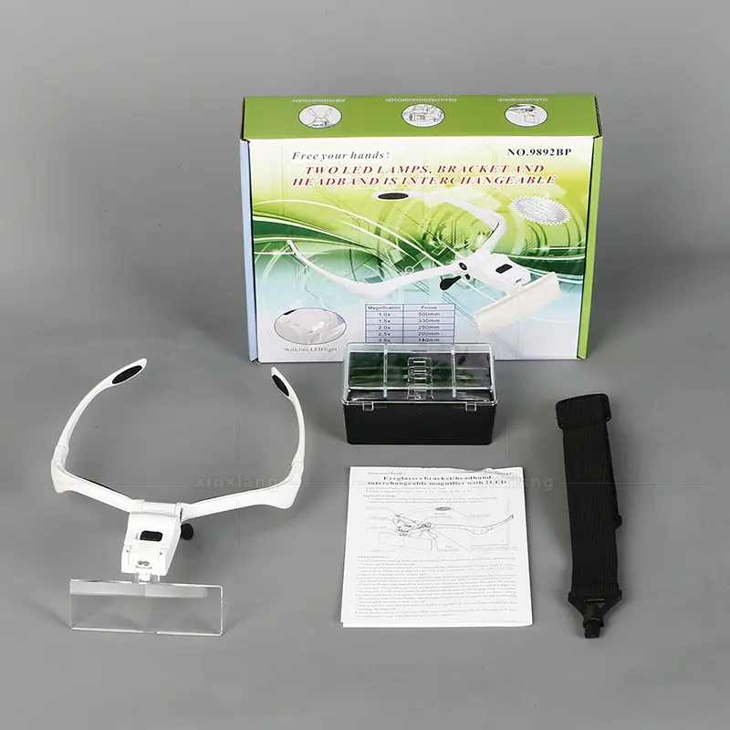 LED Head Magnifier 5 Interchangeable Lenses 1.0X To 3.5X Headband Magnifier Head Mount Magnifying Glass for Watch Repair Reading