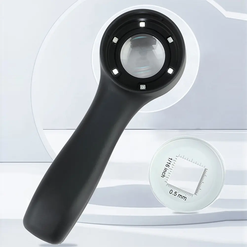10X Portable Magnifying Glass with 6 LED Light USB Rechargeable Sewing Magnifing Glass UV Illuminated for Jewelry Appreciation