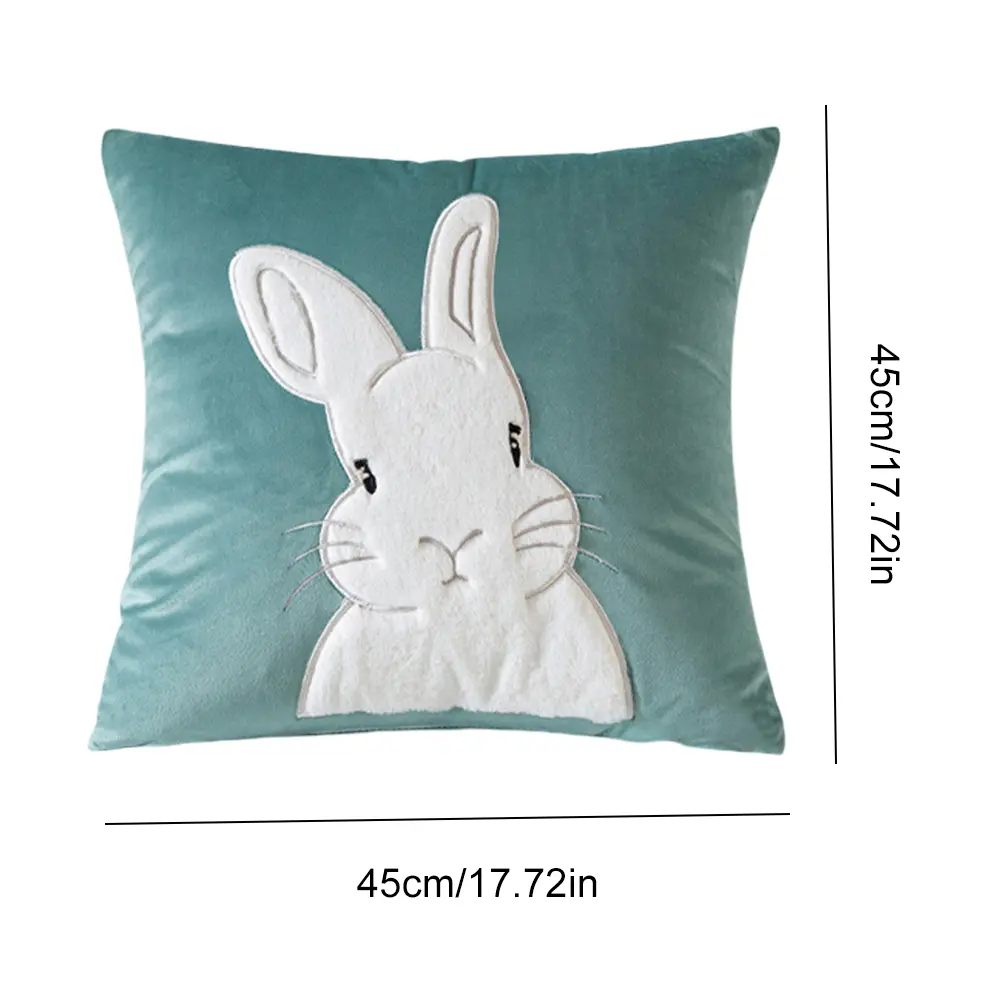 2Pcs Easter Plush Rabbit Embroidered Pillowcase Rabbit Pattern Decorative Throw Pillowcase for Sofa Couch Home Decor 45x45cm