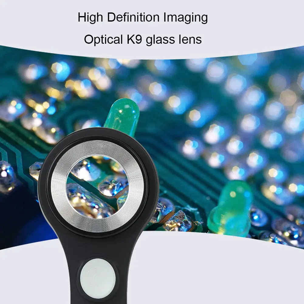 10X Portable Magnifying Glass with 6 LED Light USB Rechargeable Sewing Magnifing Glass UV Illuminated for Jewelry Appreciation