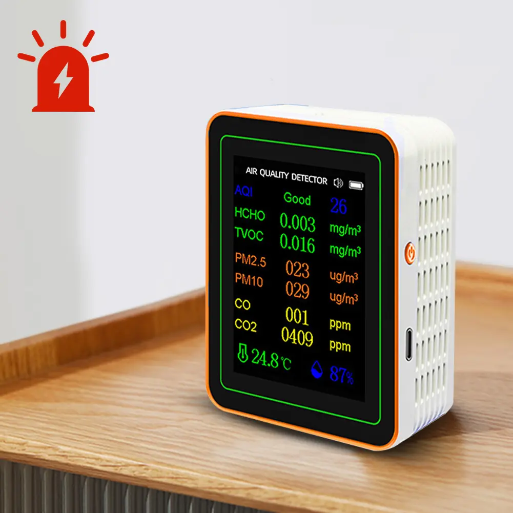 10 in 1 Air Quality Monitor Formaldehyde Temperature Humidity AQI Tester with Alarm Formaldehyde CO2 Detector for Indoor/Outdoor