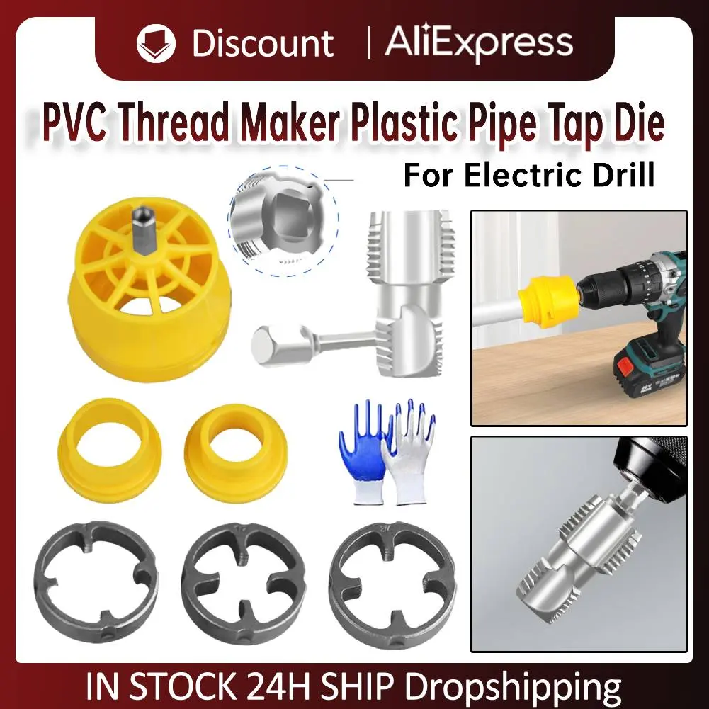 PVC Pipe Threader Kit with 3Dies 1/2 3/4 1inch Easy OperatingPPR Pipe Tap Die Set Pipe Threader Plumbing Tool for Electric Drill
