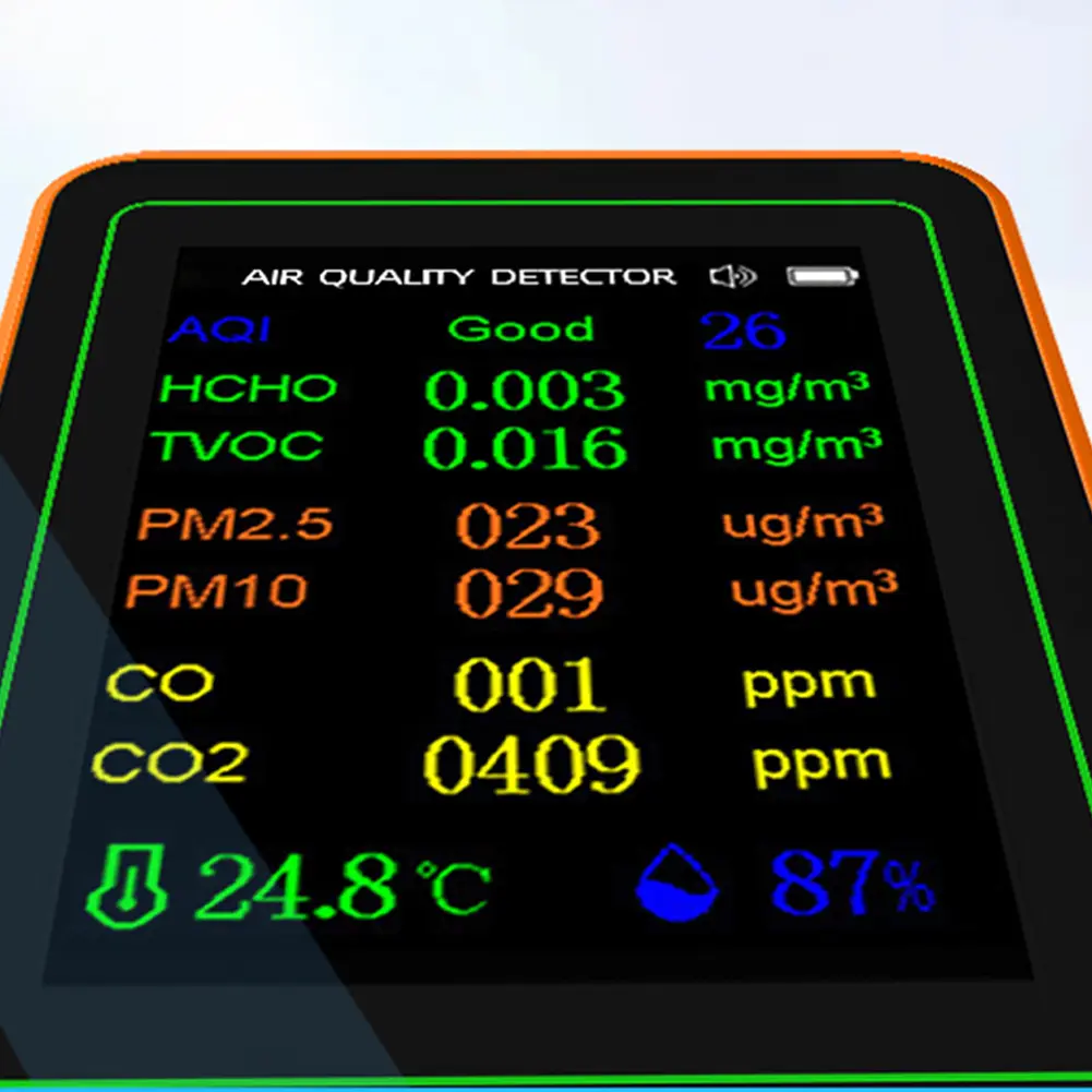 10 in 1 Air Quality Monitor Formaldehyde Temperature Humidity AQI Tester with Alarm Formaldehyde CO2 Detector for Indoor/Outdoor