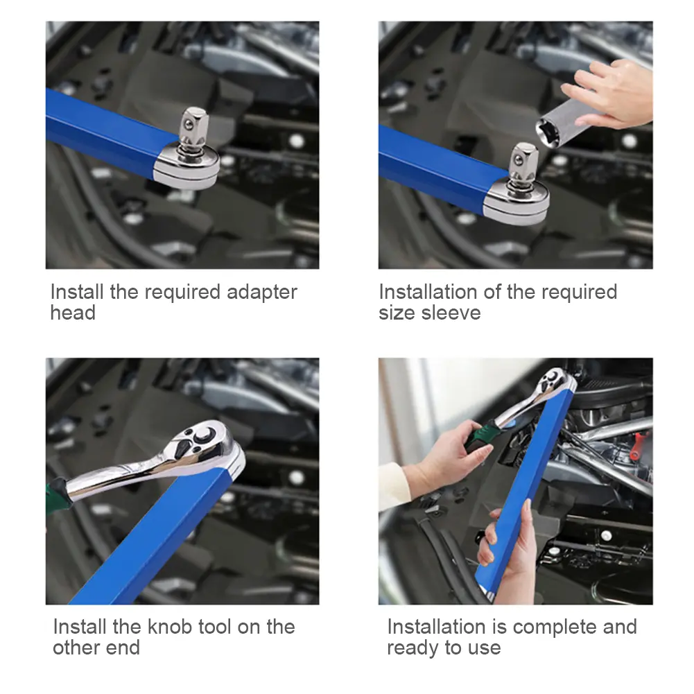 Professional Offset Extension Wrench with 1/2 1/4 3/8in Drive Adapters Tight Spaces Extension Tool Combination Torque Wrench