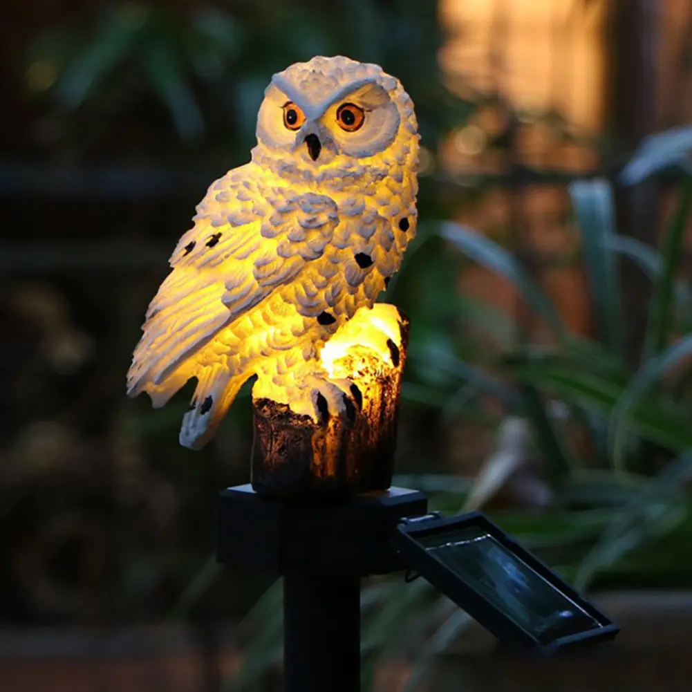 Solar Owl Garden Light Animal LED Stake Light Waterproof Solar Powered Lamp Resin Landscape Light for Pathway Walkway Decor