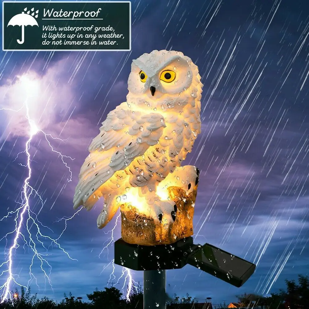 Solar Owl Garden Light Animal LED Stake Light Waterproof Solar Powered Lamp Resin Landscape Light for Pathway Walkway Decor