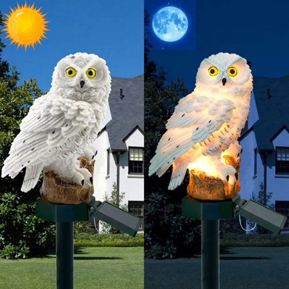 Solar Owl Garden Light Animal LED Stake Light Waterproof Solar Powered Lamp Resin Landscape Light for Pathway Walkway Decor
