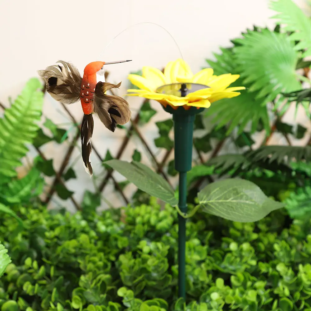 Solar Sunflower Animal Stake Decor Dancing Butterfly Decor 40cm Lifelike Hummingbird Decor Waterproof for Yard Patio Pathway