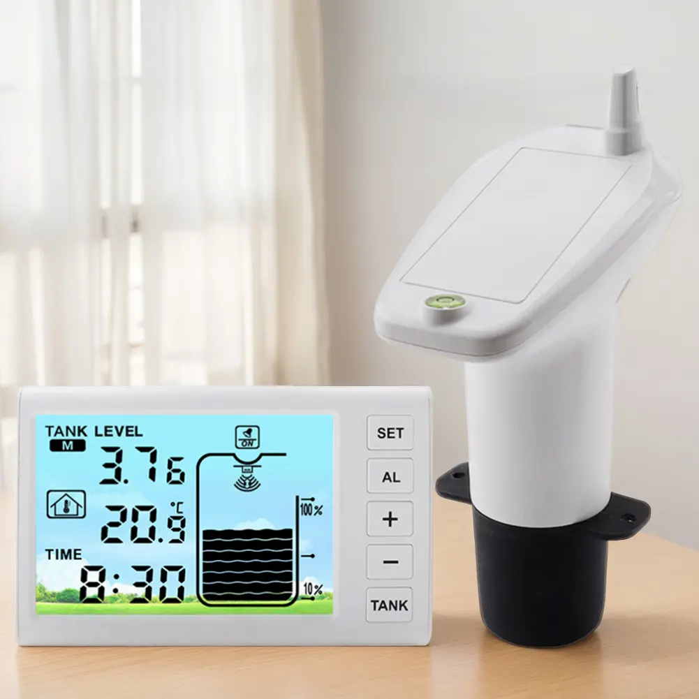 Ultrasonic Water Tank Liquid Depth Level Meter with Temperature Sensor Time Display Ultrasonic Tank Liquid Depth Level Meter