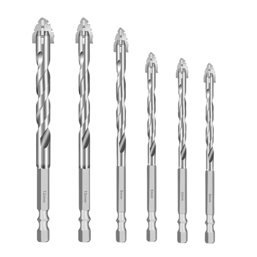 6PCS 4-Blade Saw Tooth Eccentric Drill Bit Hard Alloy Alloy Drill Bit Four-Edge Eccentric Drill Bit Concrete Brick Drill Bit Set