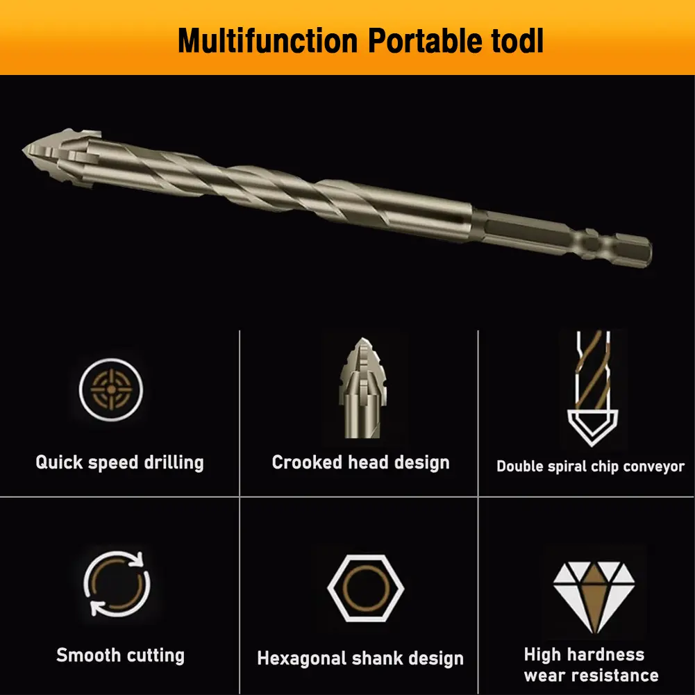 6PCS 4-Blade Saw Tooth Eccentric Drill Bit Hard Alloy Alloy Drill Bit Four-Edge Eccentric Drill Bit Concrete Brick Drill Bit Set
