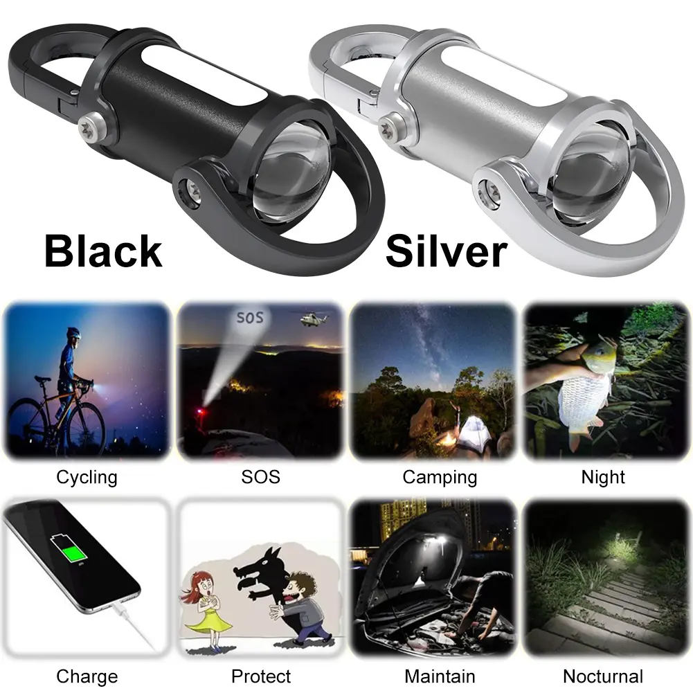 COB LED Outdoor Mini Flashlight 1200LM Portable Flashlight Keychain Power Display Hanging Flashlight Keyring for Night Running
