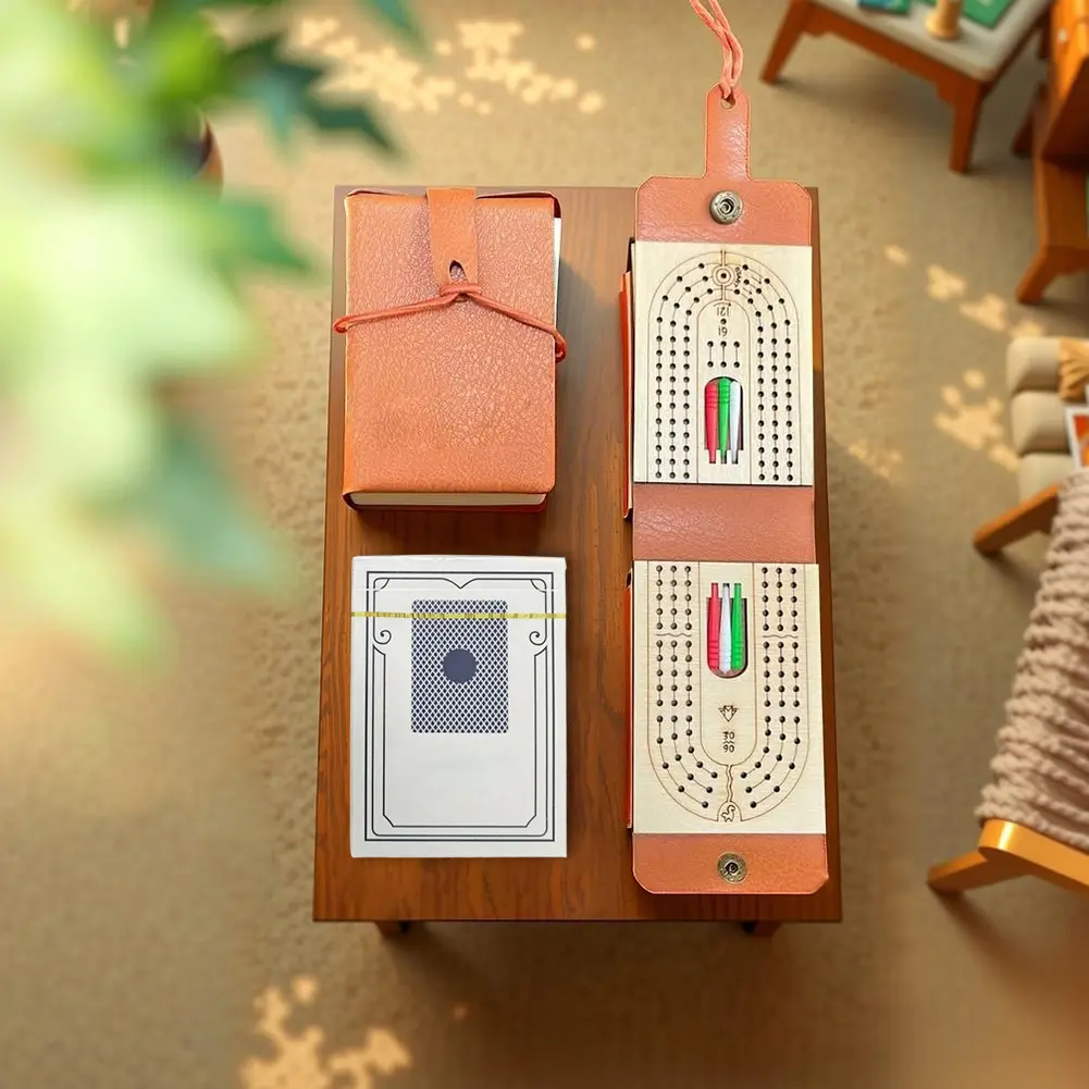 Traditional Wooden Cribbage Board Game Set with 6 Pegs and Deck of Playing Cards 2-4 Player Games for Family Game Night Travel