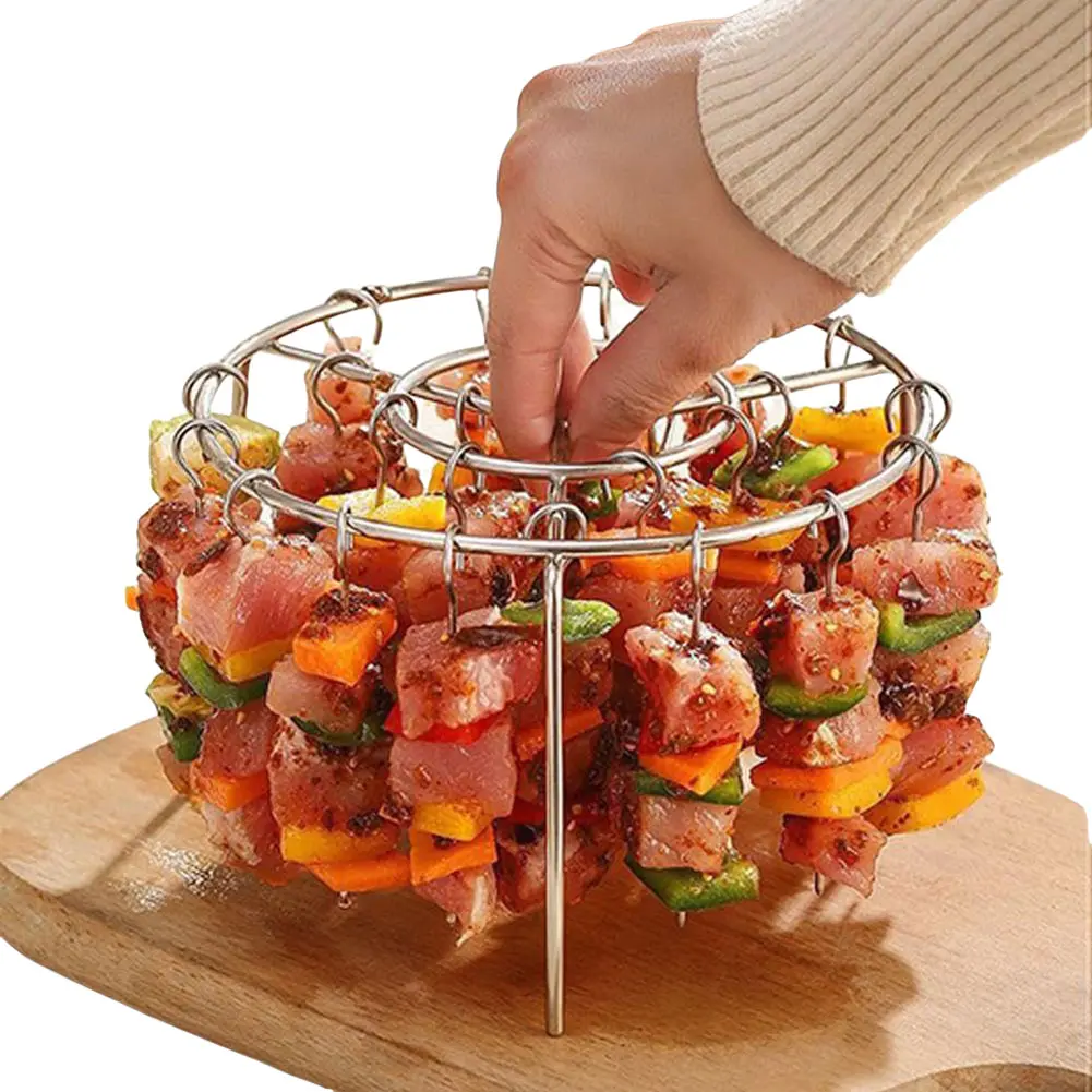Round AirFryer Vertical Grill Rack Outdoor BBQ Metal AirFryer Skewer Stand for Kabobs Chicken Meat Seafood AirFryer Accessories