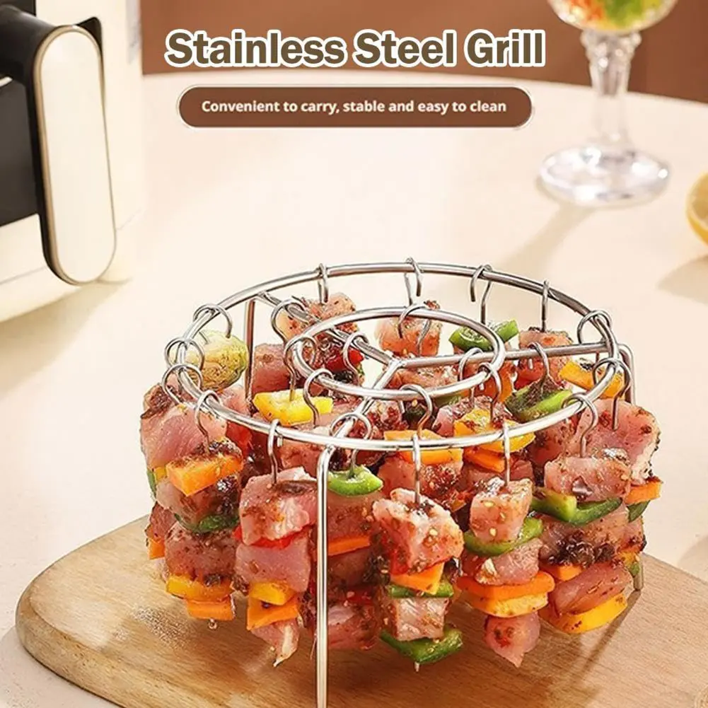 Round AirFryer Vertical Grill Rack Outdoor BBQ Metal AirFryer Skewer Stand for Kabobs Chicken Meat Seafood AirFryer Accessories