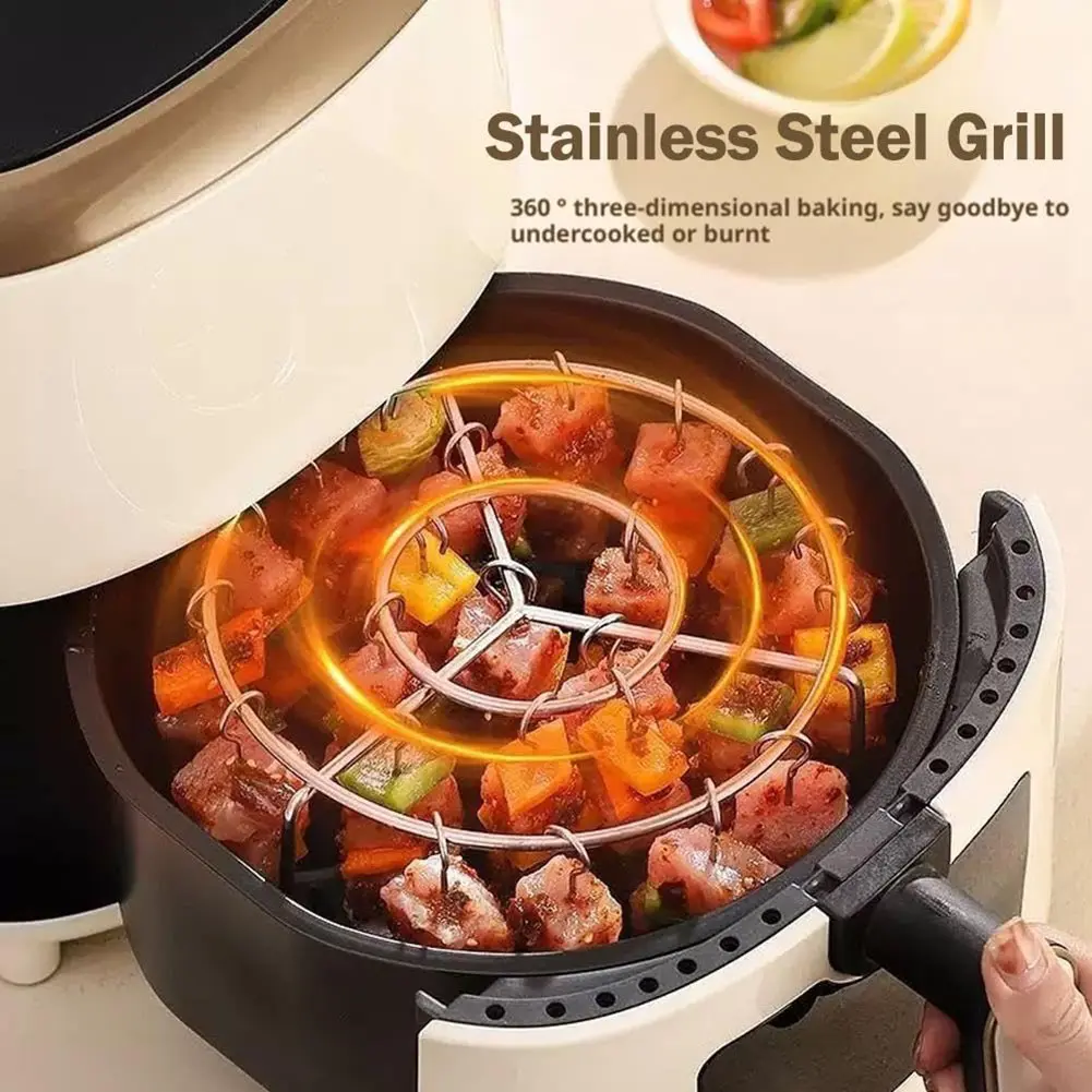 Round AirFryer Vertical Grill Rack Outdoor BBQ Metal AirFryer Skewer Stand for Kabobs Chicken Meat Seafood AirFryer Accessories