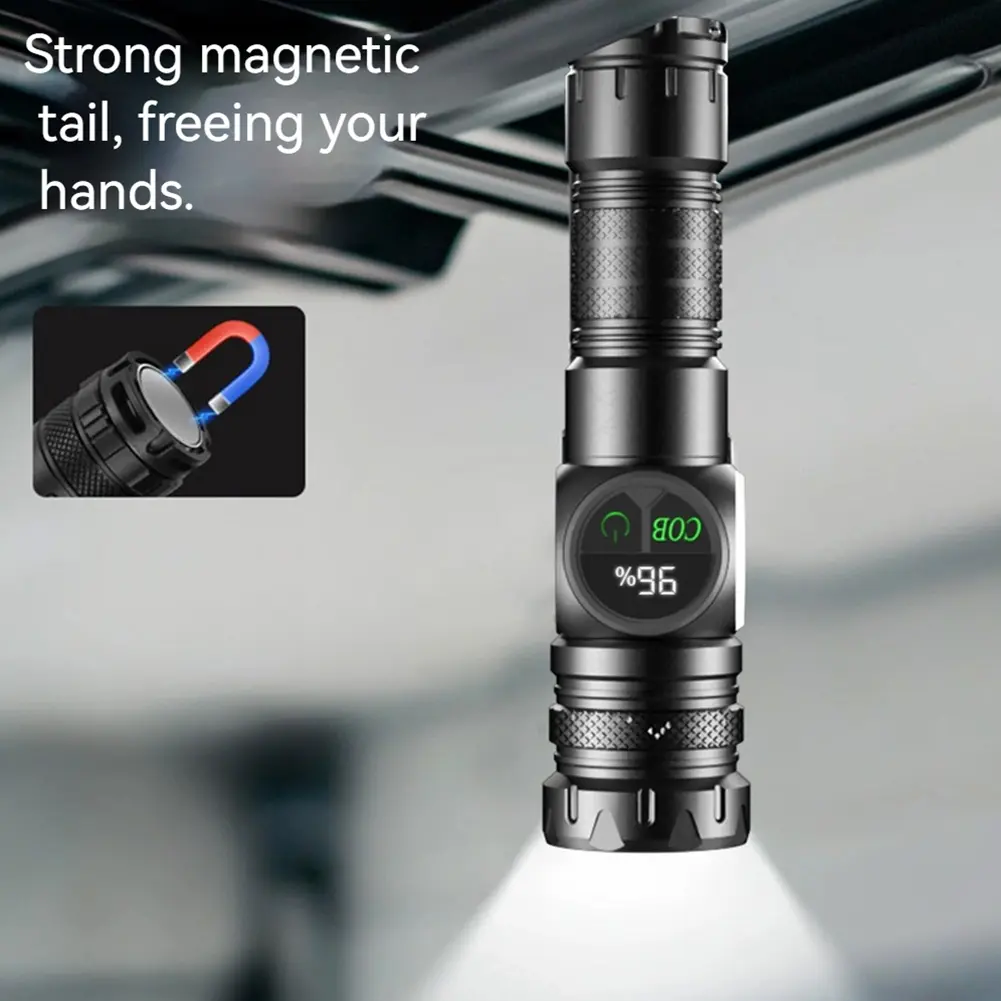 Portable LED COB Flashlight Waterproof Emergency Torch Rechargeable Magnetic Camping Strong Light Flashlight with LED Display